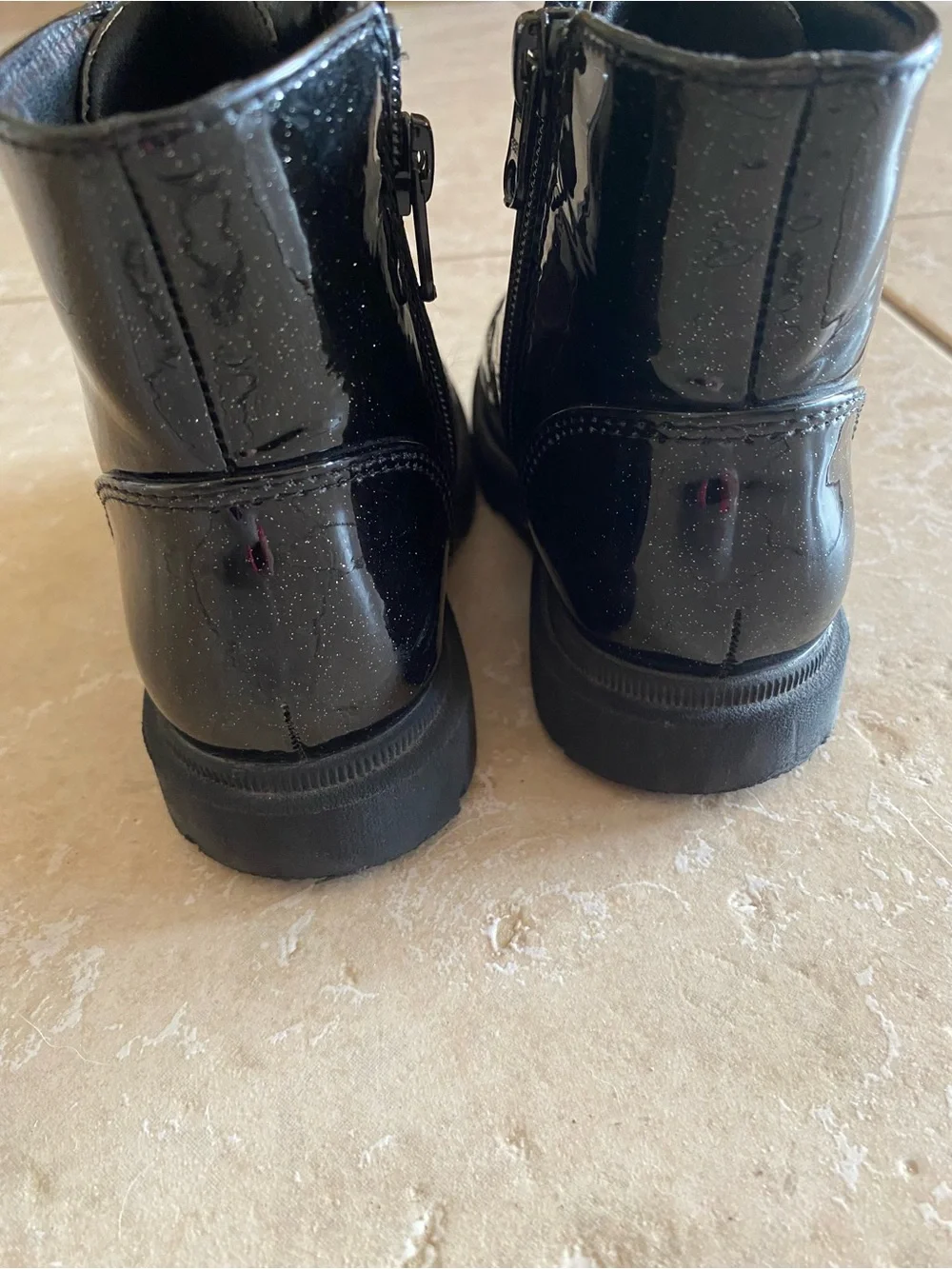 Cat & Jack Black Patent Kids Zip Boots with Heart Pulls
